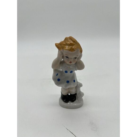 Vintage Japan 4" Figurine Windy Days Girl Porcelain Hand Painted Bloomers MCM - Picture 1 of 6
